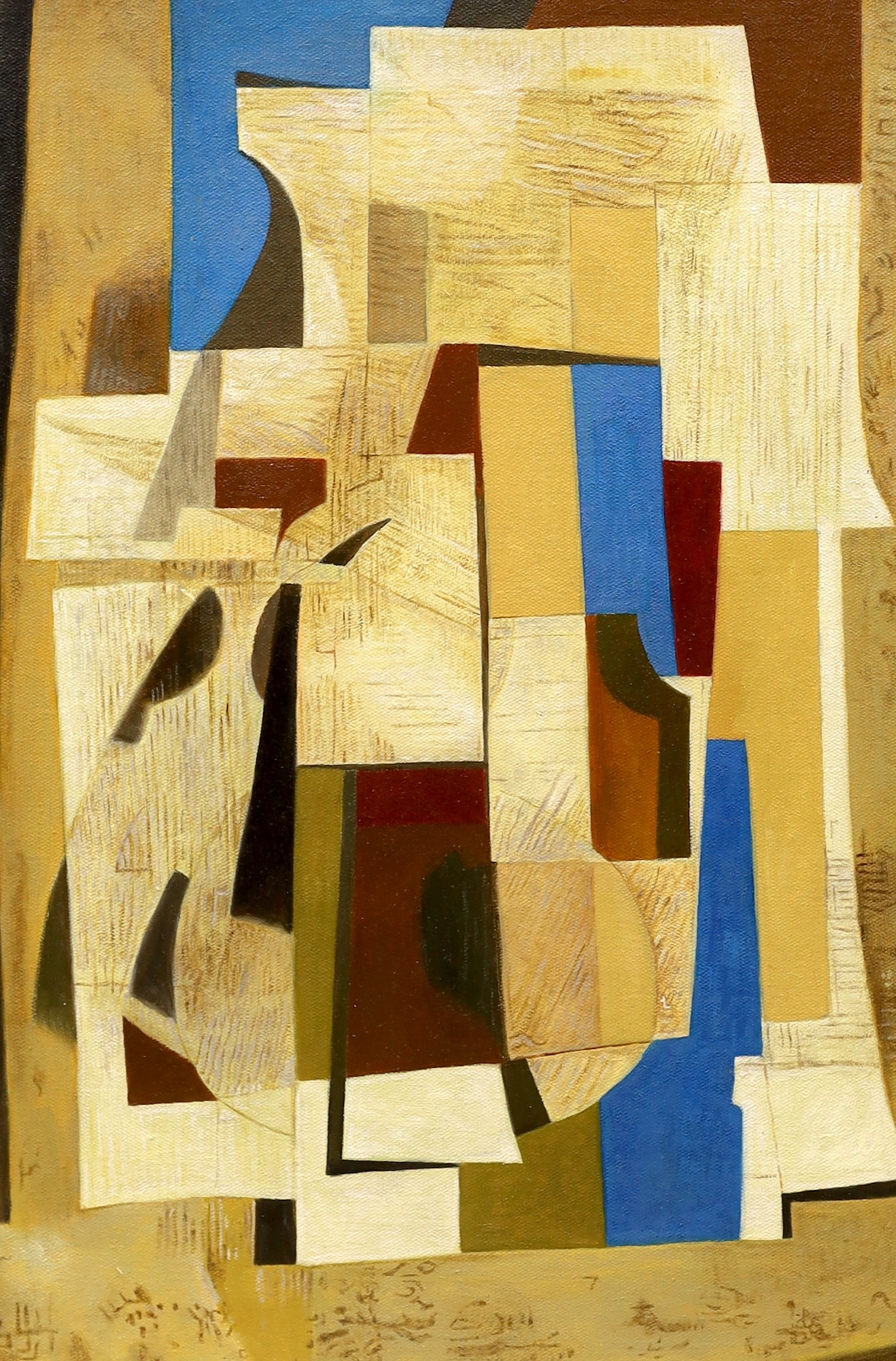 Manner of Ben Nicholson (1894-1982), oil on canvas board, Abstract composition geometric shapes, 57 x 38cm